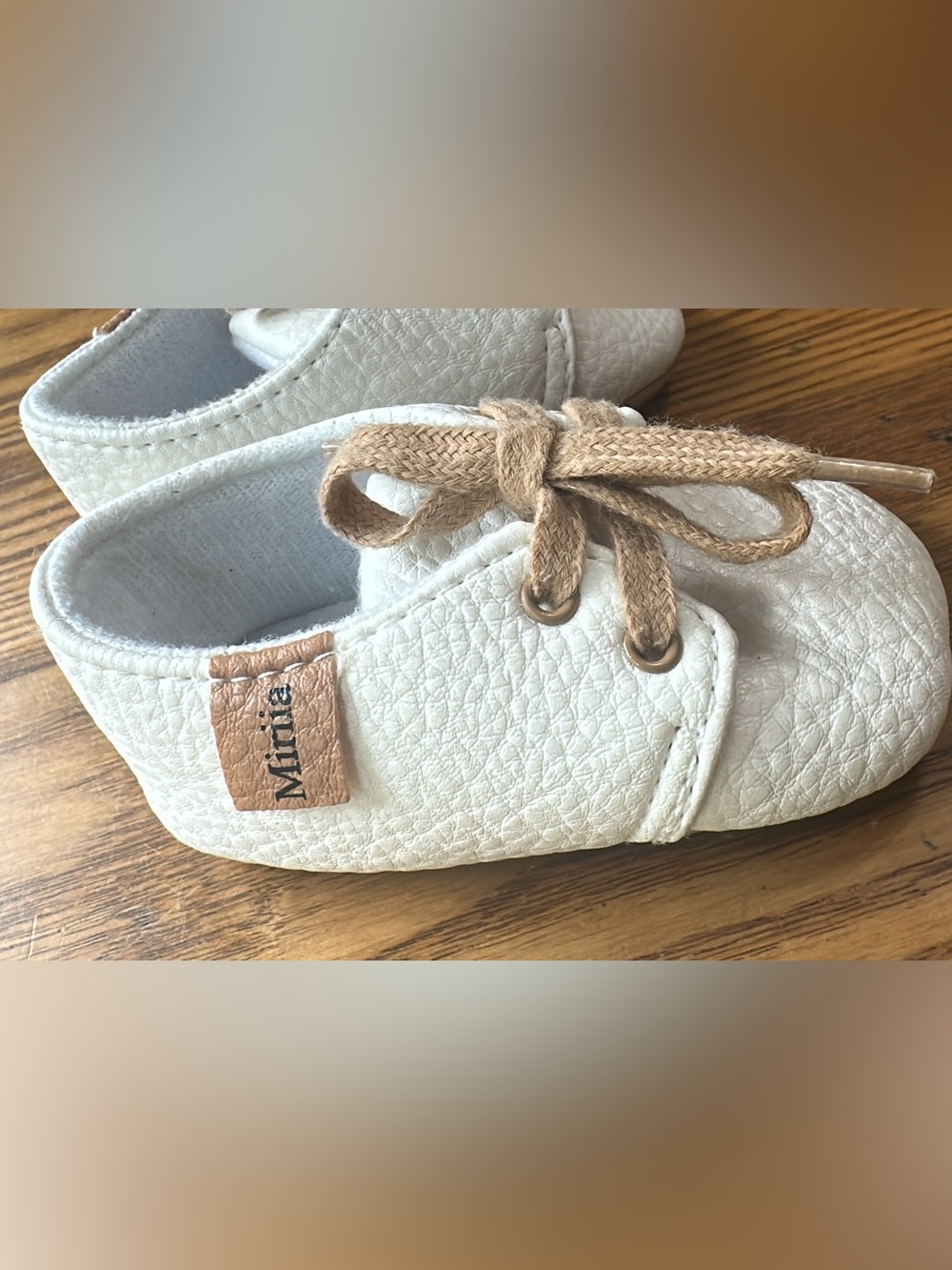 Miriia White Baby Sneaker with Tan Accents. (Shoe22)
